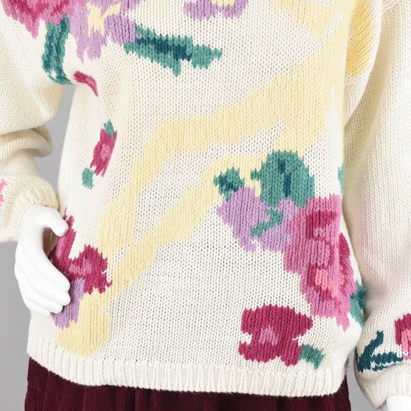 Vintage Cream Floral Cottagecore Chunky Knit Sweater NWT Women's Medium - Picture 4 of 10